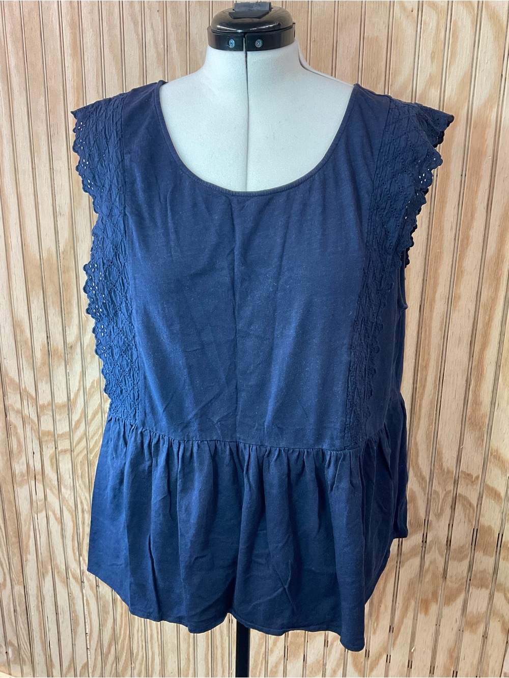 J. Crew Navy Lace-Trim Sleeveless Peplum Tank